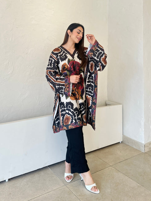 Black Winter Pashmina Kaftaan Set